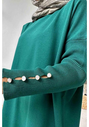 Kol Detay Merserize Tunik - Zümrüt Yeşil