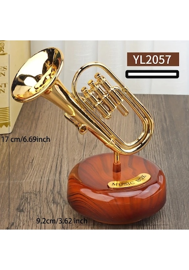 Willowhaven 2057 Small Lüks Döner Müzik Kutusu Altın Saksafon Trompet Kornet Dekor