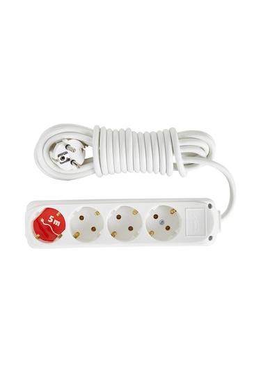 Almera 4'lü Topraklı Grup Priz 5 Metre Beyaz