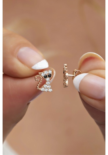 Nereze 925 Ayar Gümüş Minik Beyaz Taşlı Kedi Küpe