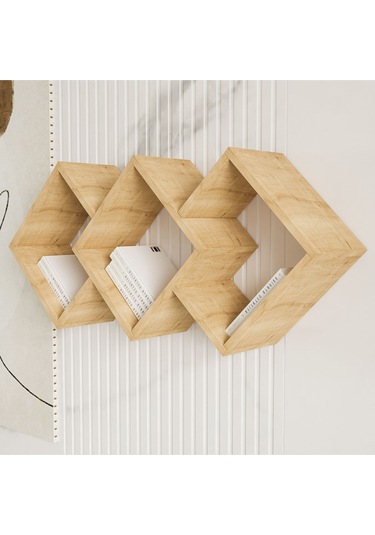 Galaxy Duvar Rafı Ahşap Siyah - Safir Meşe Safir Meşe