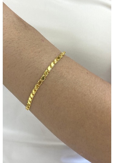 14 Ayar Altın İnce Pullu Zincir Bileklik 4,5 Mm Sarı Sarı Altın