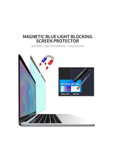 Mufunye Macbook Uyumlu Pro/air 13" 2018-2020 Manyetik Mavi Işık Engelleyici Ekran Koruyucu - Glaresız, Uv Engelleyici, Göz Kullandımı Azaltıcı 299x195mm