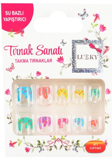 Lukky Cupcake Baskılı Yapışkanlı Takma Tırnak Seti