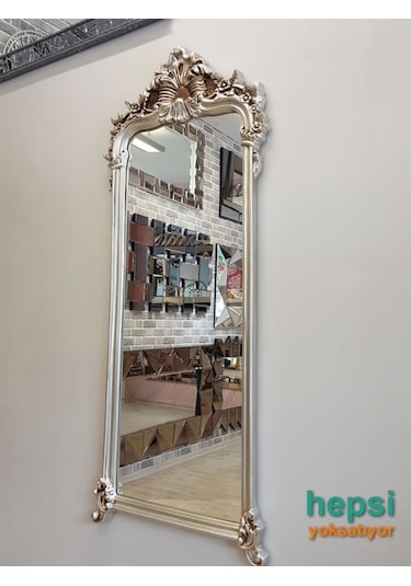 Vintage Madam Model Gümüş Renk Varaklı Boy Aynası Gümüş