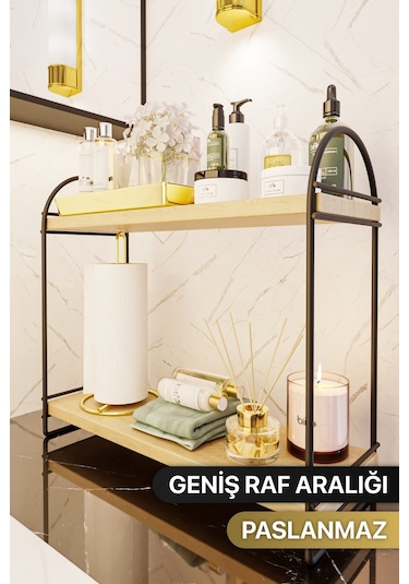 Bino Mutfak Rafı Masaüstü Düzenleyici Organizer Mutfak Banyo Dolabı 2 Katlı Raf Oval Raf Kitaplık. Siyah