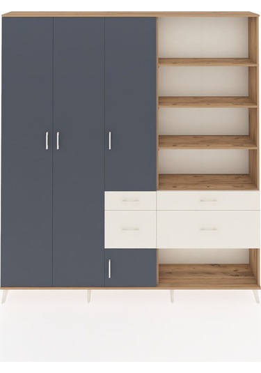 Arges Dolap 14 Raflı 4 Çekmeceli 4 Kapaklı 220x30x243 Çam-antrasit/aytaşı Antrasıt/aytası