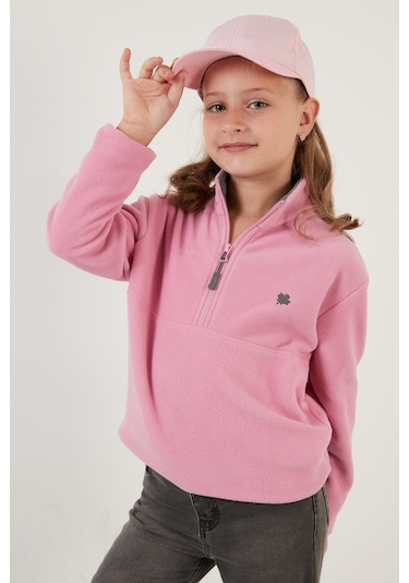 Lela Yumuşak Dokulu Fermuarlı Dik Yaka Şardonlu Kışlık Unisex Çocuk Polar 5905002 Şeker Pembe
