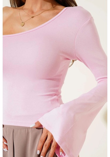 Kazax Tek Omuzlu Basic Bluz Pembe T4275 Pembe