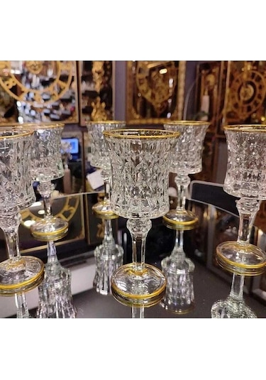 Çeyizci Çarşı 6lı Yaldızlı Kristal Ayaklı Su Bardağı Kahve Yanı Su Bardak