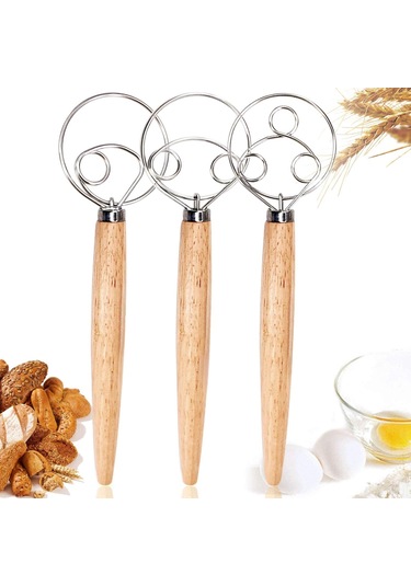 3 Adet Danimarka Hamur Çırpıcı Çifti, Mutfak, Pişirme, Ahşap Saplı Paslanmaz Çelik Manuel Kendin Yap İçin Premium Karıştırma Çırpıcı Aleti