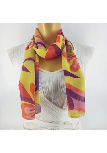 Tedz Collection Paredora Floral Sarı Mor Uzun Fular Çok Renkli