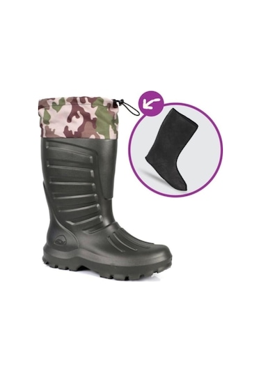 Sonimix Kauçuk Avcı Çizme Termal Çoraplı Boğazlı Poli Erkek Çizme