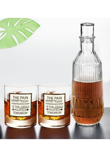 Bk Gift Dtf Motto Tasarımlı İkili Viski Kadehi Ve Karaf Seti-7, Arkadaşa Hediye, Sevgiliye Hediye Kobitmeyencom30440 Bk Gift