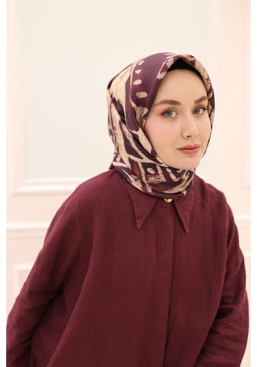 Silk Home Twill İpek Eşarp 11462-02 Bordo, Mürdüm, Bej