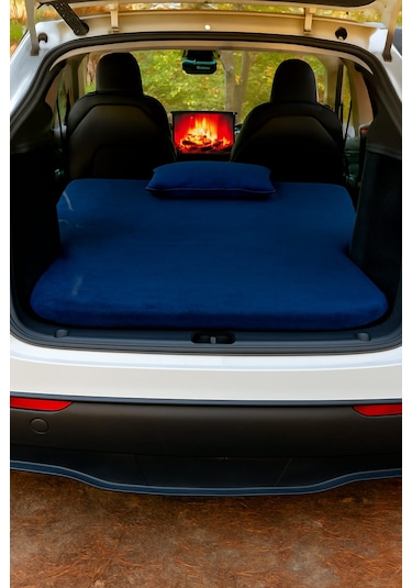 Tesla Model Y Uyumlu Araç İçi Kamp Yatağı Şişirme Gerektirmez, Çantalı + 2 Yastık Hediyeli Gri