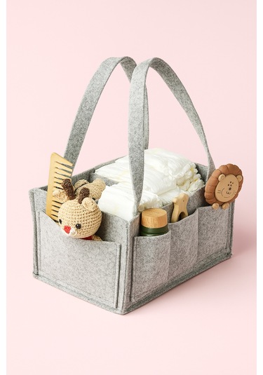 Yunusoğlu Home Gri Keçe Anne Bebek Bakım Çantası Krem Yenidoğan İçin Organizer Düzenleyici Gri