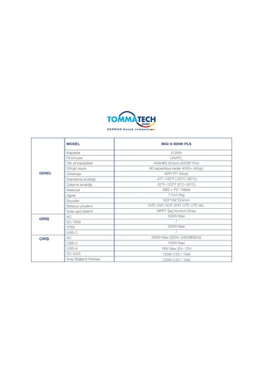 Tommatech 512w Taşınabilir Güç Kaynağı Power Station V Serisi