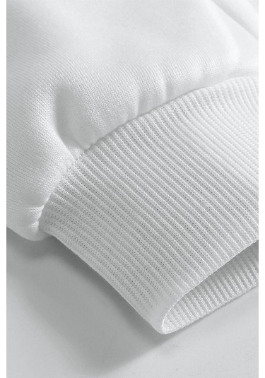 Unisex Beyaz Chicago Baskılı Oversize Kapşonlu Sweatshirt 001