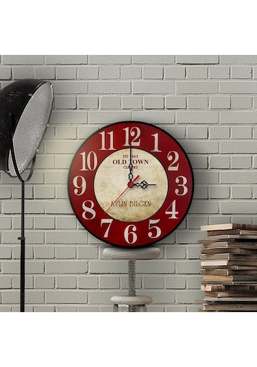 Kişiye Özel Old Town Tasarımlı Vintage Ahşap Duvar Saati 30 Cm. - 6 Çok Renkli