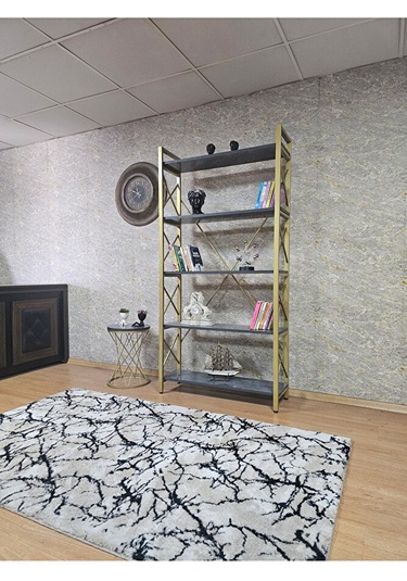 Gold Boyalı Kitaplık - 5 Raflı Suntalem Lüks Kitaplık Aris Gri Çok Renkli