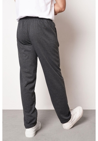 Erkek Gri Fermuar Cep Nakış Detaylı Düz Paça Rahat Kesim Eşofman Altı Antrasit