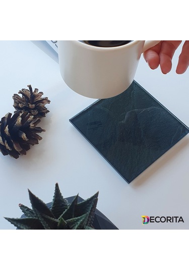 Decorita Cam Bardak Altlığı 4'lü Takım Black Rock 10 CM X 10 CM Siyah