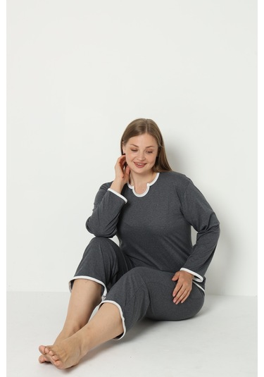 Fames Pijama Yazlik Büyük Beden Pijama Takim Antrasit