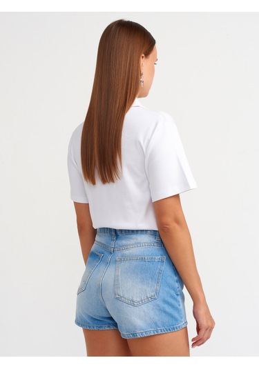 Dilvin Klasik Denim Mom Şort 101a71507 Mavi