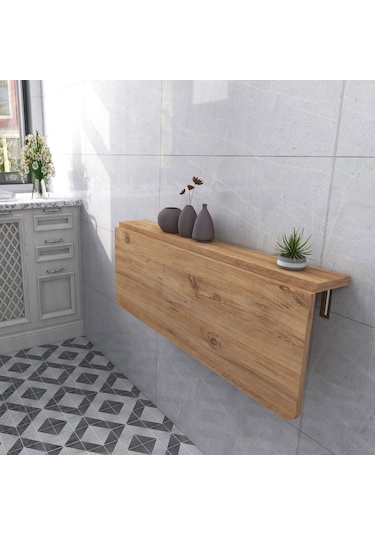 60x110 Cm Sabit Raflı Duvara Monte Kırma Katlanır Mutfak Masası