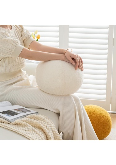 Monyee 30cm Çaplı Kürklü Top Yastık - Yumuşak Kemer Ve Bel Desteği, Ev Dekorasyonu Oyuncak, Kahve Rengi Haki