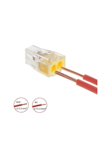 Koodmax 100 Adet Pct-102 2 Pinli İtmeli Hızlı Kolay Kablo Tel Birleştirici Konnektör Vidasız Klemens