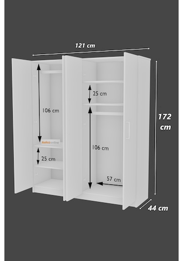 Ae-1054 Arena Beyaz Gardırop 4 Kapaklı 2 Askılıklı, 6 Raflı Do...