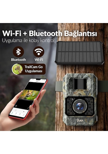 Juo 850ws Güneş Enerjili Fotokapan 48mp Full Hd Wifi Hareket Sensörlü Gece Görüşlü Ip66 Su Geçirmez Kamuflaj
