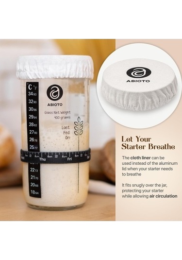 Trendooze Ekşi Hamur Mayası - 1000ml Cam Kavanoz, Termometreli, Kazıyıcılı, Kumaş Kapaklı