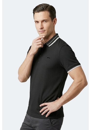 Slazenger Zınovıa Erkek Polo Yaka Siyah Tişört