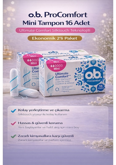 O.b. Procomfort Mini Tampon 16lı 2 Paket Ultimate Comfort Silktouch Teknolojili