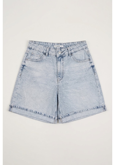Itsbasic Kadın Ice 4s6-3 Relax Fit Bol Kesim Duble Paça Denim Şort Ice Rengi
