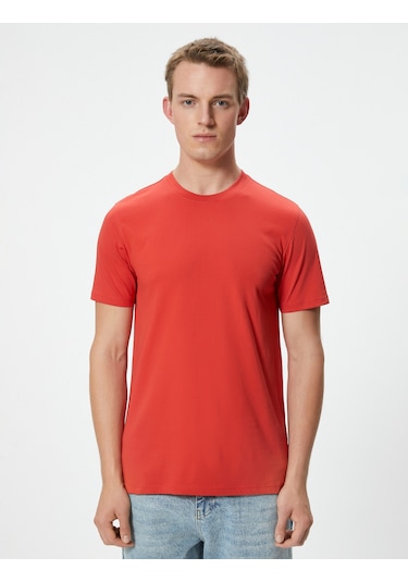 Koton Basic Tişört Dar Kesim Kısa Kollu Bisiklet Yaka Pamuklu Kırmızı 4sam10546hk Kırmızı
