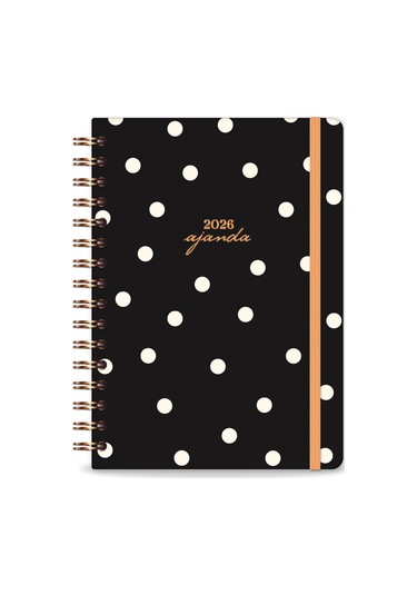 2026 A5 Spiralli Haftalık Ajanda 12 Aylık - Puantiye Siyah Puantiye