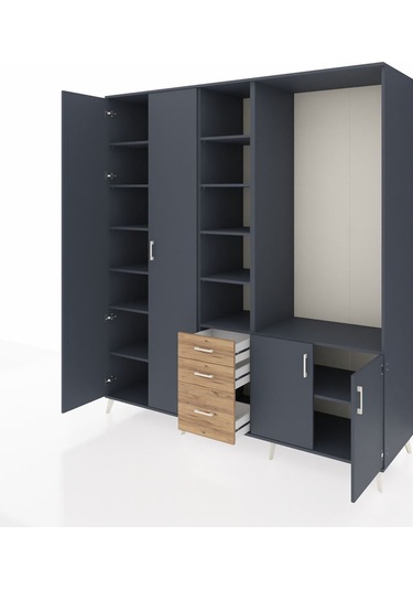 Kronos Dolap 13 Raflı 3 Çekmeceli 4 Kapaklı 220x59x243 Antrasit-antrasit/çam Antrasıt/atlas Çam