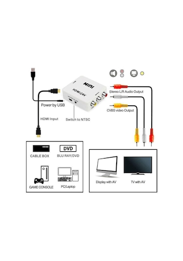 Sones Vk-126 Mını Hdmı - Cvbs/l+r Ses Dönüştürücü Adaptörü Ölçekleyici Beyaz