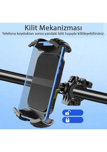 Mt28 Kilit Sistemli Motor Ve Bisiklet Telefon Tutucu Tek El Kulla Siyah