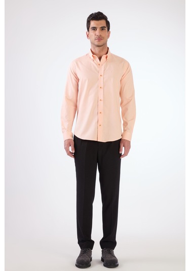 Somon Erkek Slim Fit Düz Brent Düğmeli Yaka Uzun Kol Gömlek - 102484 Somon