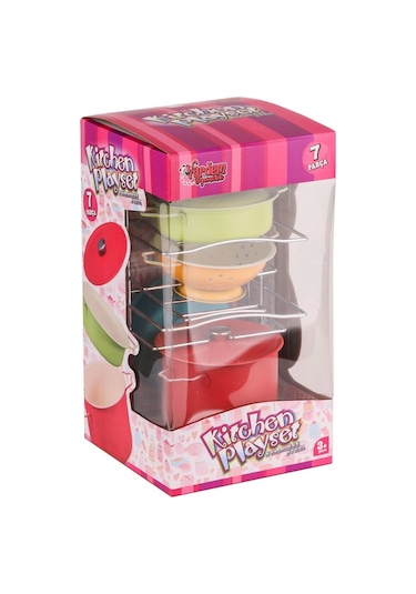 Atf-683g-5 Renkli Raflı Emaye Tencere Tava Seti 7 Parça -vardem Oyuncak