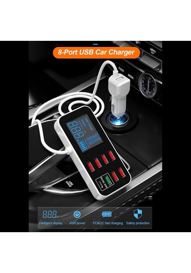 A9s+ 8 Port Usb Araba Hızlı Araba Lcd Ekran Telefon Tabletleri İçin Ultra-ins Usb Hub Dvr