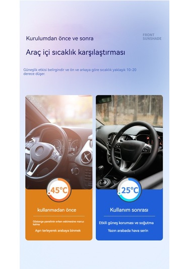 Katlanır Araba Güneşlik Tam Karartma Titanyum Gümüş Büyük Boy 06