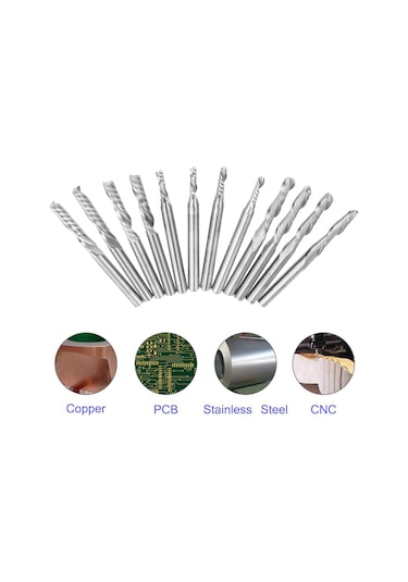 Fosenze Tungsten Steel Milling Cutter Set 12 Adet: Tek Ve Çift Flüt, 1/8" Sap, 2-3mm Kesici Uç, Plastik Kutu İle