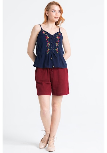 Askılı Şile Bezi Bihter Nakışlı Yazlık Bluz Lacivert Lcvt-lacivert