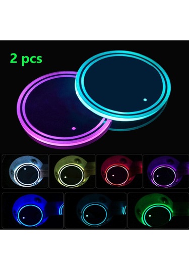 Geeksen Araç İçin 2'li Usb Şarjlı 7 Renkli Led Işık, Cam Tutucu Atmosfer Aydınlatması Ve Kaymazsız Döşeme
